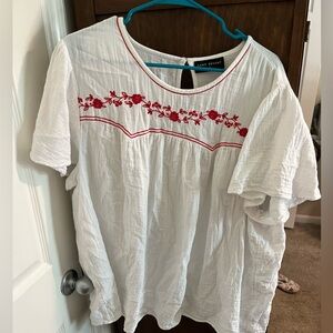 Lane Bryant Size 22 White Top With Red Embroidery